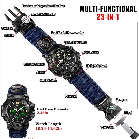 - 23-in-1 Survival Military Digital Watch, Mens Tactical Multi-Functional … NEW - Picture 2 of 12